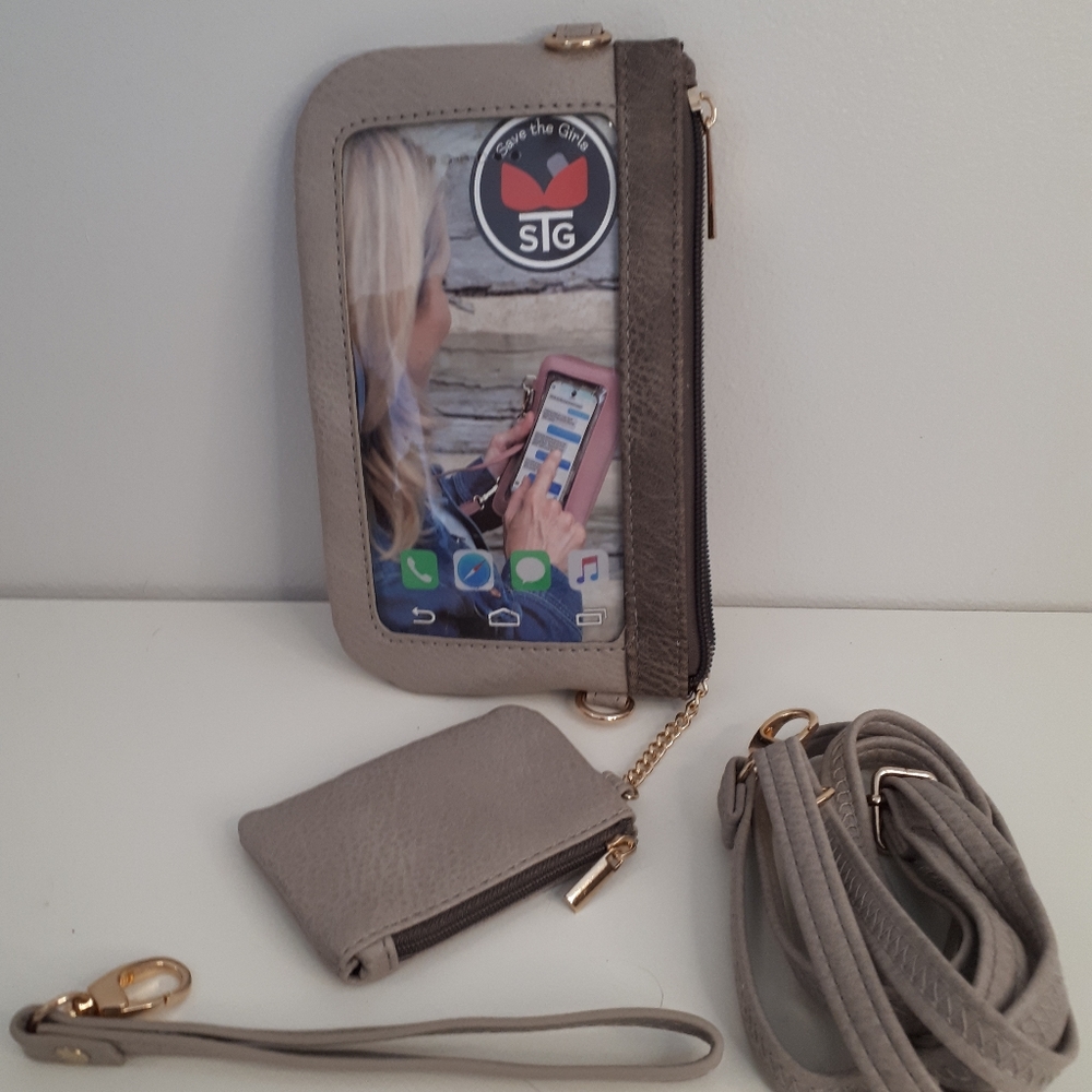 Save the Girls Touchscreen Crossbody with Coin Purse- Catchy Clutch Latte Mist